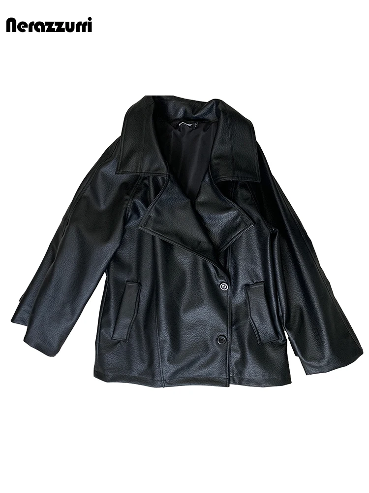 Primavera otoño chaqueta de piel sintética marrón para mujer con manga larga raglán cordón elegante negro ropa de diseñador de lujo 2025