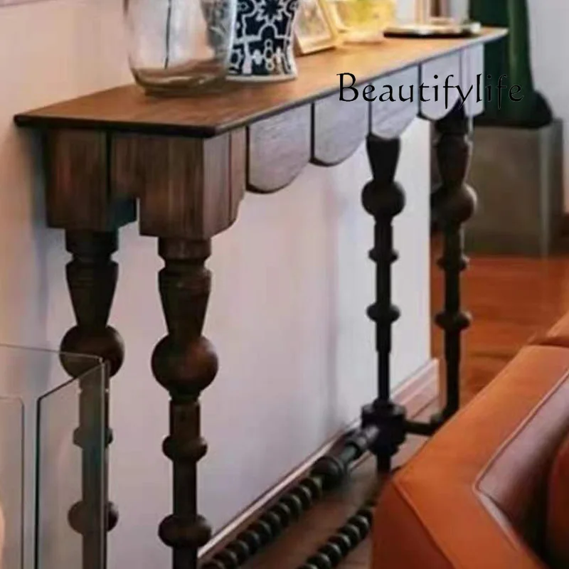 

French retro entrance table American rural solid wood light luxury foyer decoration designer