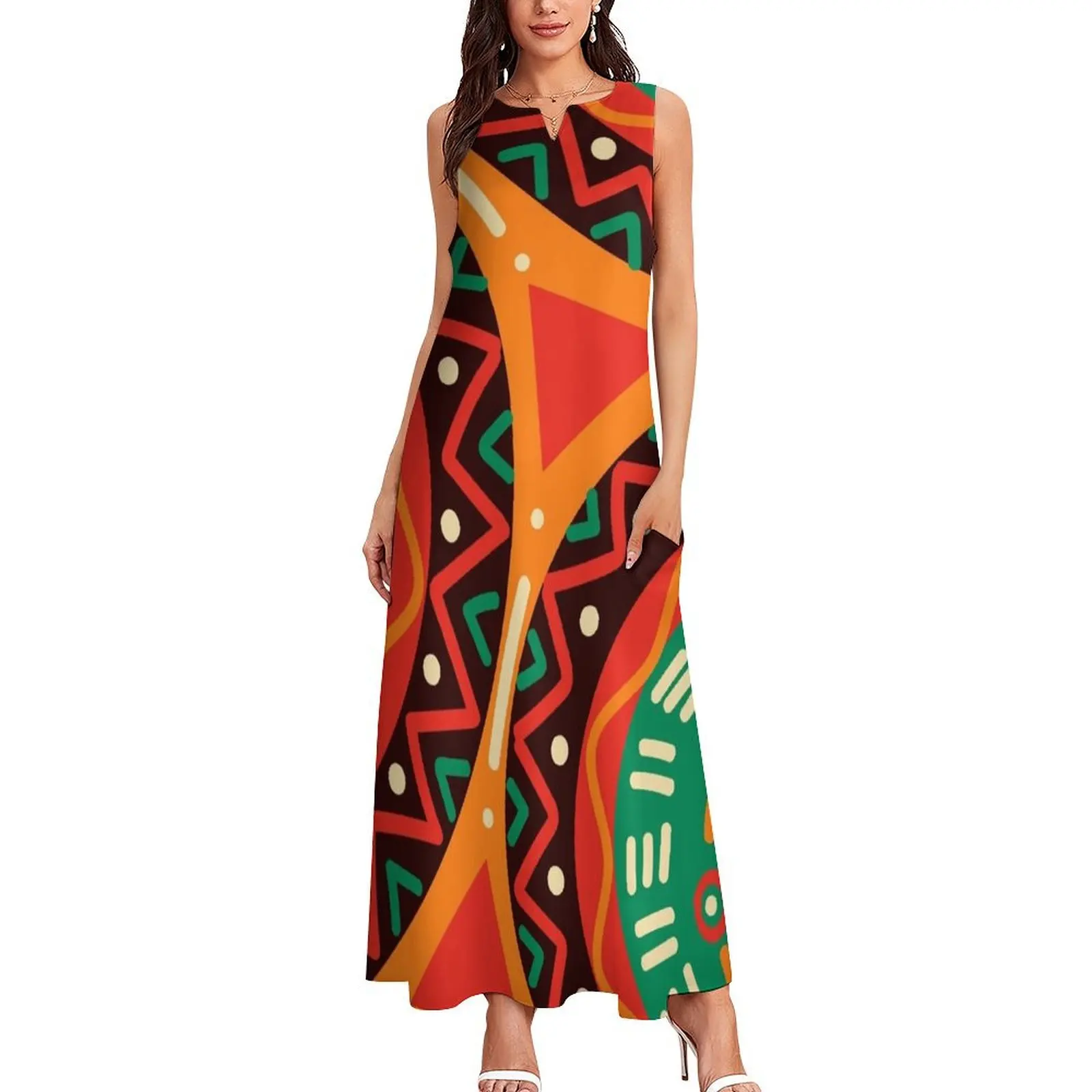 African Kente Graphic Long Dress long sleeve dresses prom dress 2025