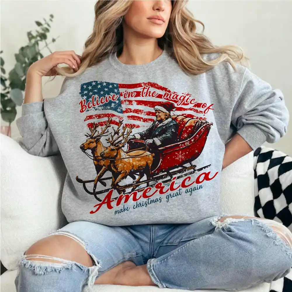 Trump I\'ll Be Home For Christmas Sweater Funny Donald Trump Sweatshirt Casual Fleece Unisex Top Christmas Gift Apparel Y2K Top