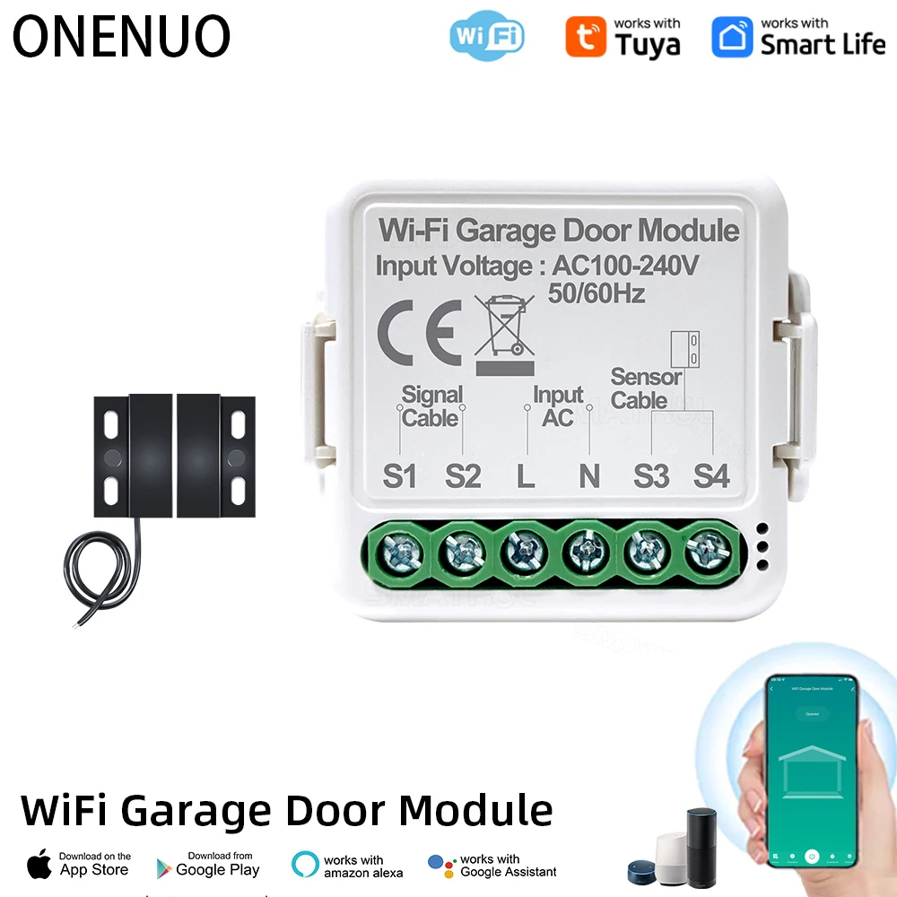 ONENUO WiFi Smart Garage Door Opener Controller Tuya App Switch Automation Module Works with Alexa Google Home Siri