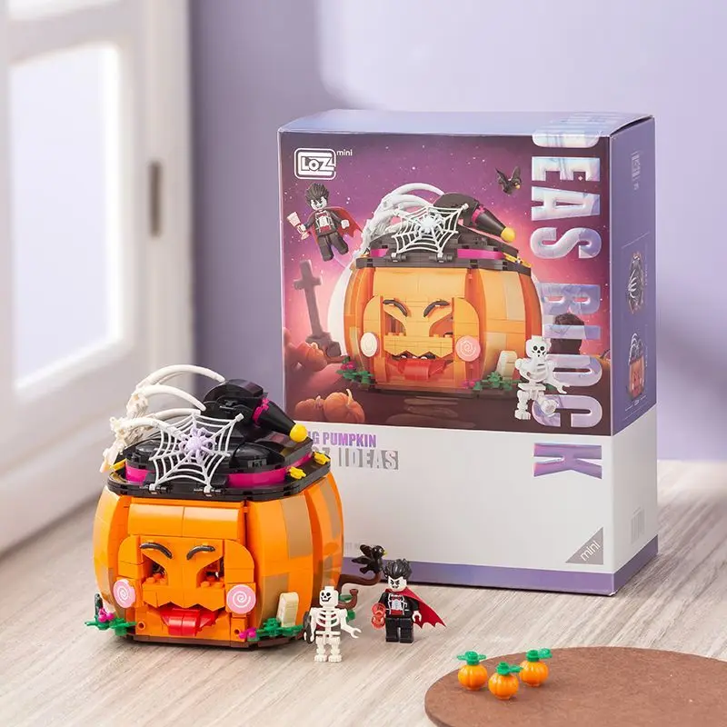 New LOZ Building Blocks Originality Pumpkin House Halloween Carriage Street View Decoration Model Children's Toys Birthday Gift