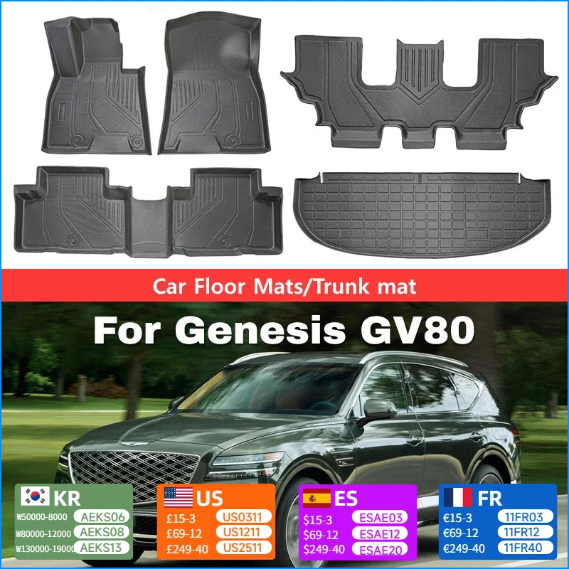 

Car Floor Mats for Genesis GV80 Seven-Seats 2020-2025 Fuel Model TPE Trunk Pad Backrest Mat Cargo Liner Protective Pad