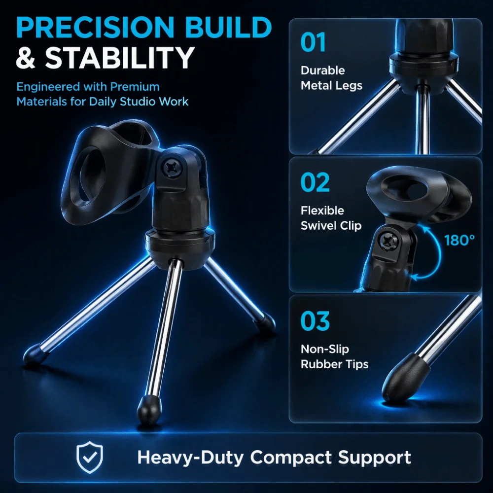 Stable ABS Material Mic Stand Holder Foldable Design Black Instrument stand Adjustable Tripod Stand For Studio Use