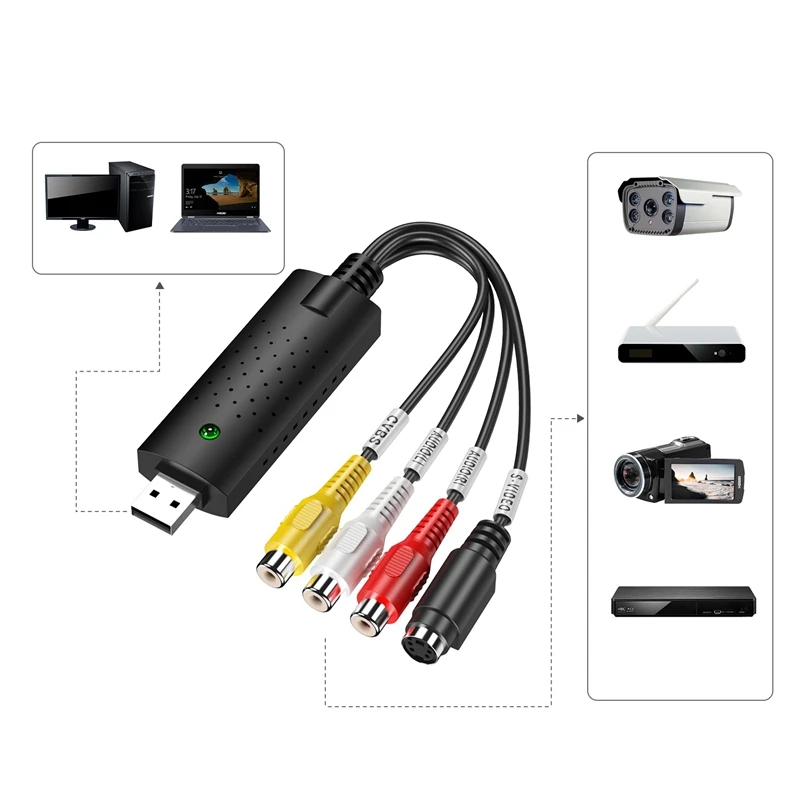 Easycap USB 2.0 Easy Cap Video TV DVD VHS DVR Capture Adapter Easier Cap USB Video Capture Device Support Win10
