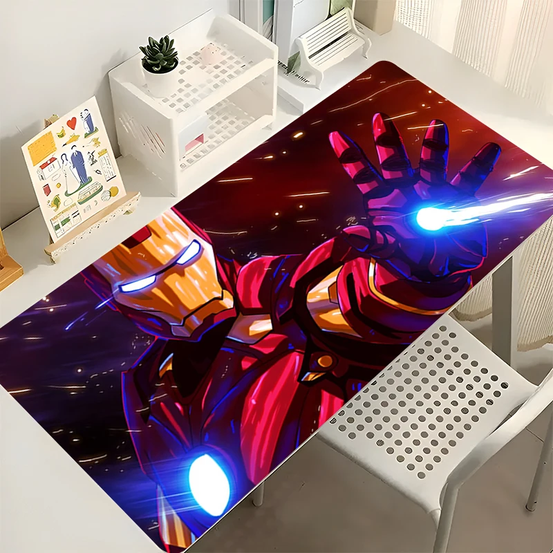 Alfombrilla de ratón con teclado Varmilo para ordenador, Iron Man, borde de Anime blanco, accesorios para juegos, mesa XXL, alfombra para jugador, alfombrilla de escritorio, alfombrilla suave para ratón