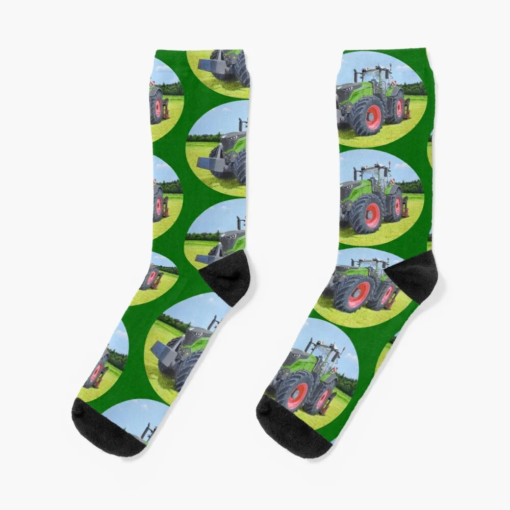 Green Tractor in Field (green background) Socks Thermal Socks Man Winter