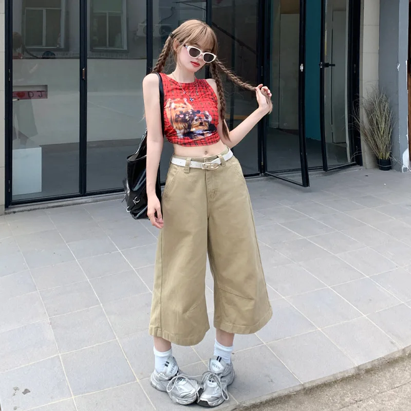 

Однотонные свободные широкие семидюймовые джинсы в стиле ретро, весенне-летние модные простые удобные прямые джинсы для женщин