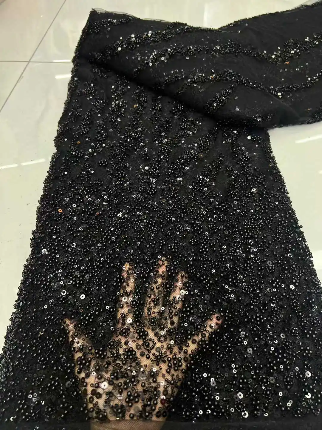 

Fashion African Lace Fabric 2025 High Quality French Beaded Luxury Tulle Lace Nigerian Sequins Net Lace Fabric For Wedding Dress