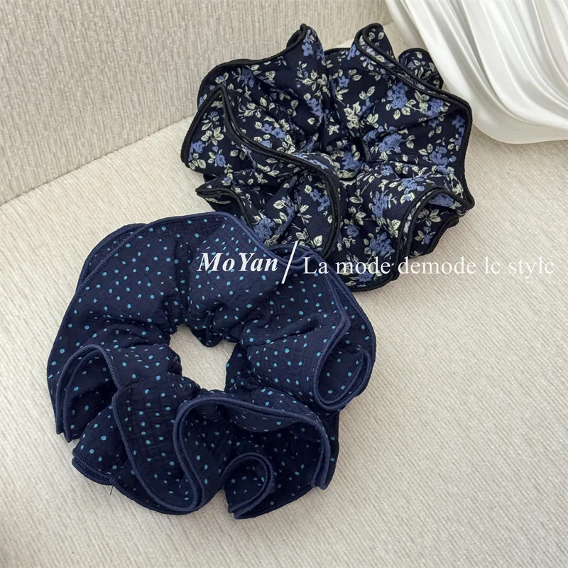 الكورية الرجعية البولكا نقطة الأزهار Scrunchie للنساء المتخصصة جو الشعر التعادل الإنترنت المشاهير الشعر حبل زهرة شعر أنيقة #3