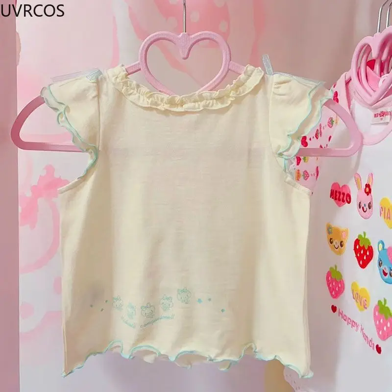 Giapponese Dolce Lolita T-Shirt Donna Y2k Estetica Casual Kawaii Crop Top Harajuku Cartoon Bunny Stampa Arco Allentato Magliette 2025 Grunge