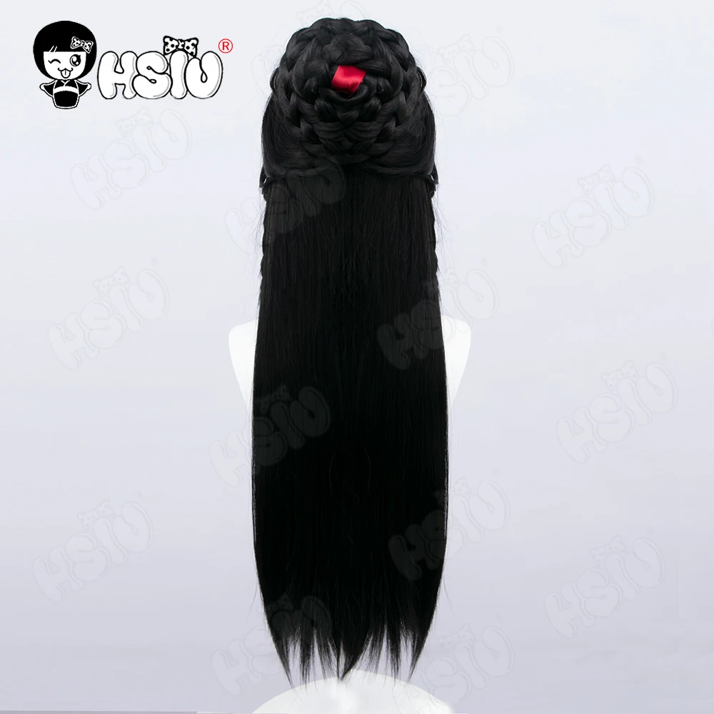 HSIU-Perruque de Cosplay Synthétique Qi Shiyi, Cheveux Longs, Disque Noir, Sac à Cheveux, 80cm, Jeu Ta.com V, Bai Ze