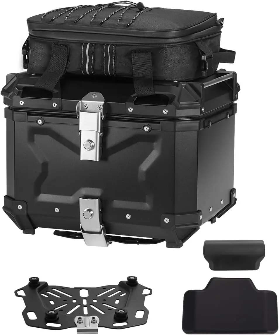Motorcycle Top Case Set 36L Tail Box Base Bracket Backrest Bag Waterproof Aluminum Handle Helmet Case with Security Lock