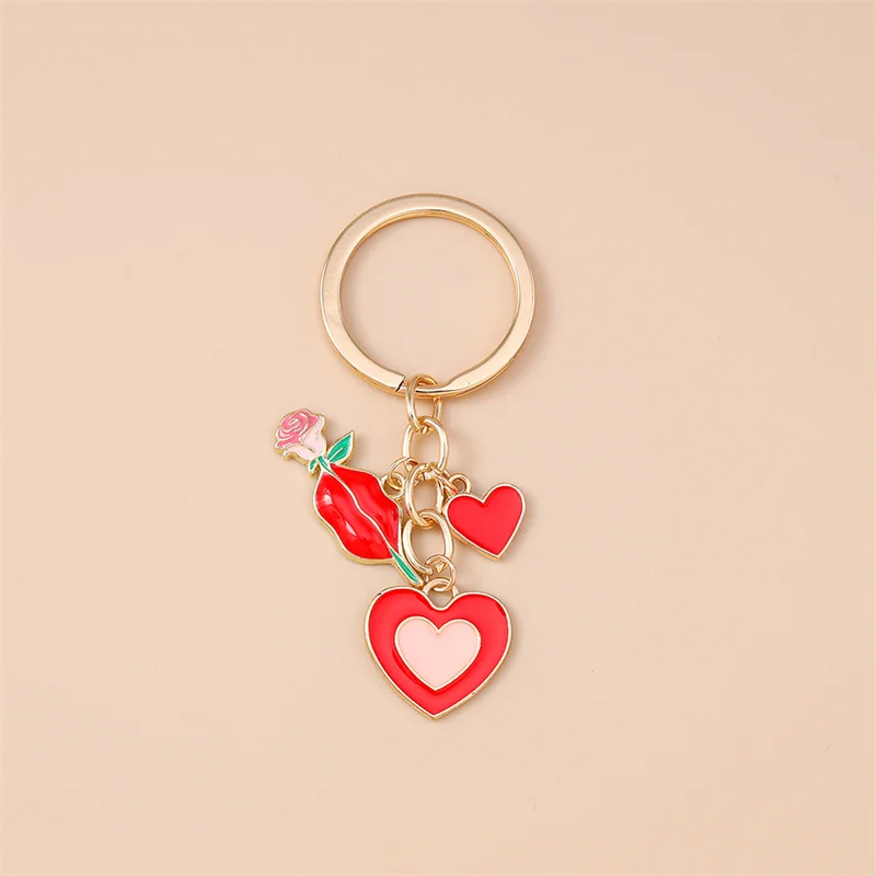 Niedlicher Schlüsselanhänger mit Herz, Emaille-Lippen und Rose für Damen und Herren, Auto-Schlüssel, Handtaschen-Anhänger, Schlüsselketten, DIY-Accessoires – Detail 14