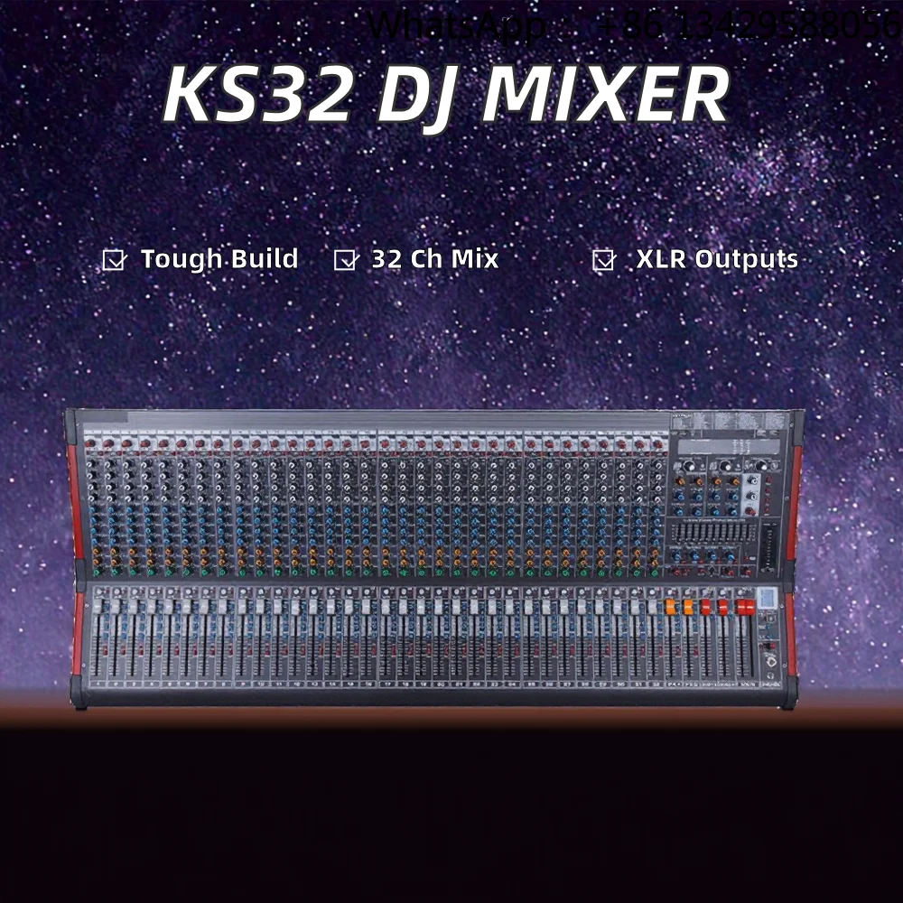 KS32 Professional 32-Channel DJ Controller Powered Metal Audio Console Mixer Stage Music Console with MP3 Feature