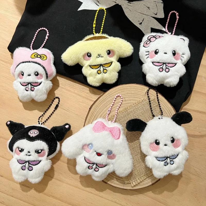 Sanrio Hello Kitty Cinnamoroll Kuromi Anime Cartoon Plush Bead Chain Keychain Pp Cotton Stuffed Doll Couple School Bag Pendant