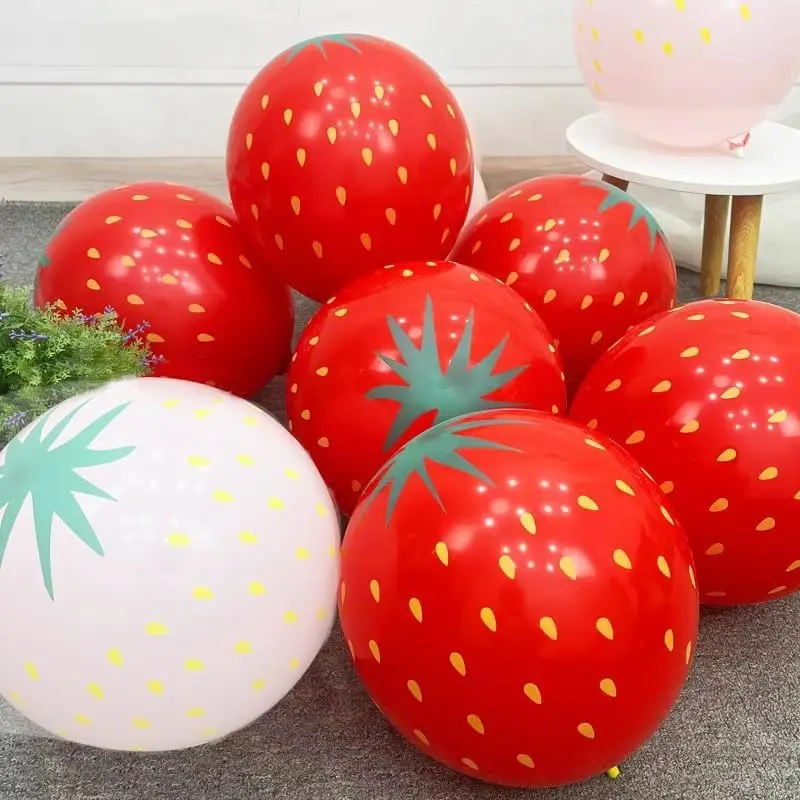 Sommerliche Erdbeer-Latexballons Süße Erdbeer-Rot-Rosa-Weiße Happy-Birthday-Deko für Mädchen Babyparty-Zubehör – Detail 8