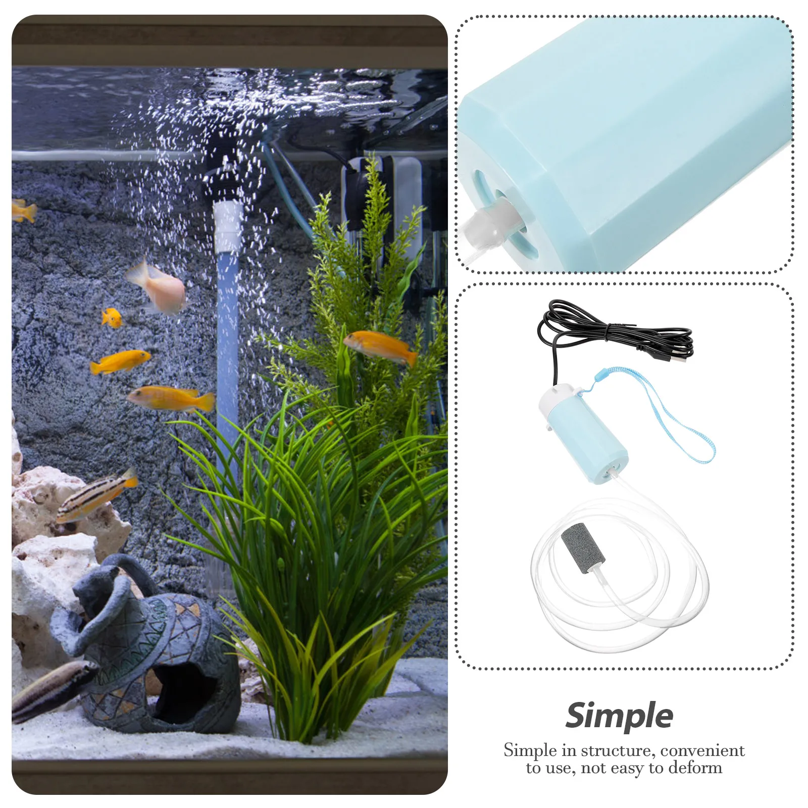 

Portable Oxygen Pump USB Fish Tank Bubbler Small Aquarium Air Pump Mini Blue White Accessory Silent Aerator Pet Supplies