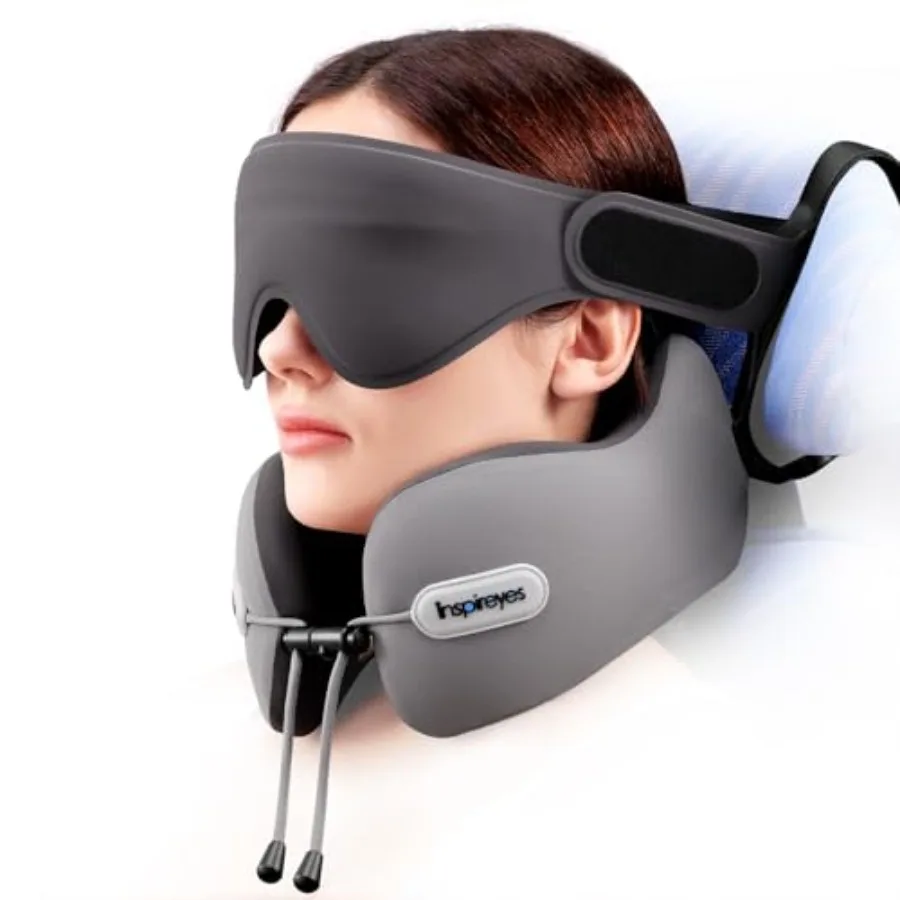 

Подушка для путешествий с ремнем для крепления к сиденью, 3D-маска для сна, двойная поддержка шеи и головы, высокоподдерживающая пенополиуретановая подушка для самолета для длительных поездок