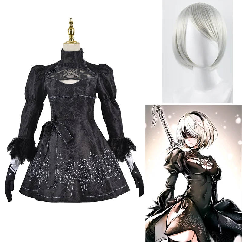 Nier Automata Yorha 2B Cosplay Suit Black Dress Anime Women Outfit Disguise Costume Set Fancy Halloween Girls Party