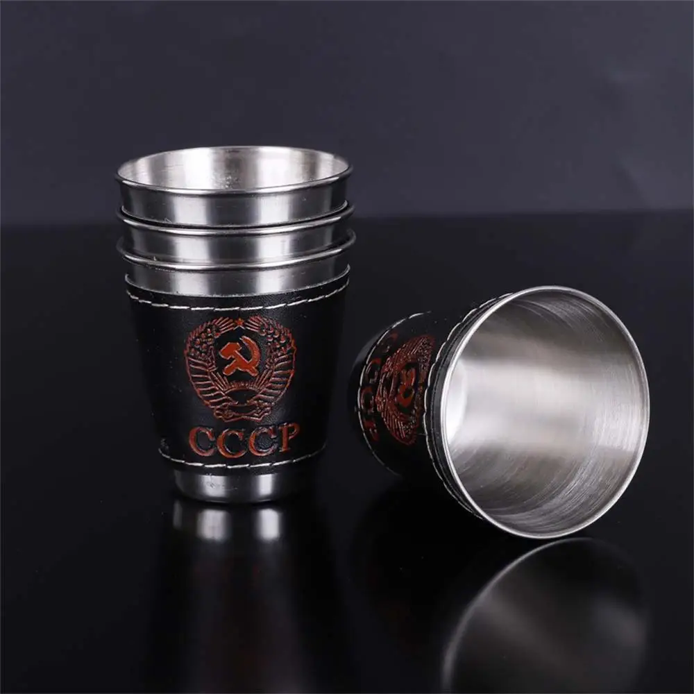 1set Outdoor Travel Stainless Steel Cups Mini  Practical  Set Glasses For Whisky Wine Cup With Leather Cover Bag 30/70/170ml