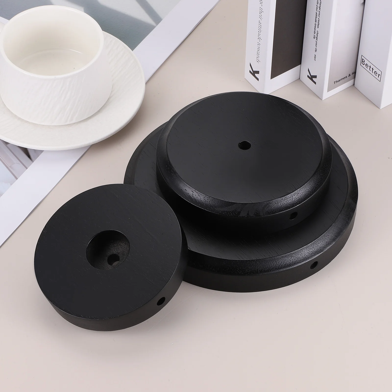 

2Pcs Wooden Lamp Base Round Solid Wooden Base Wood Desk Lamp Display Stand Replacement for Bedroom Bedside Table Lamps DIY Black