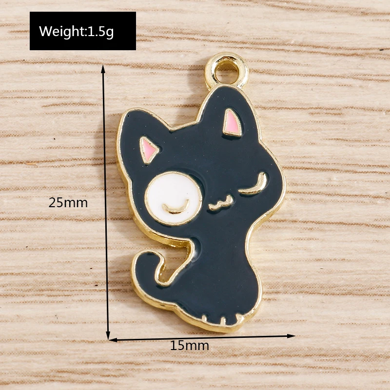 Tusember 10 Stück Mix Niedliche Kätzchen-Emaille-Anhänger Kawaii Katzen-Charms für Schmuckherstellung Ohrringe Halskette Handgemachtes Zubehör – Detail 20