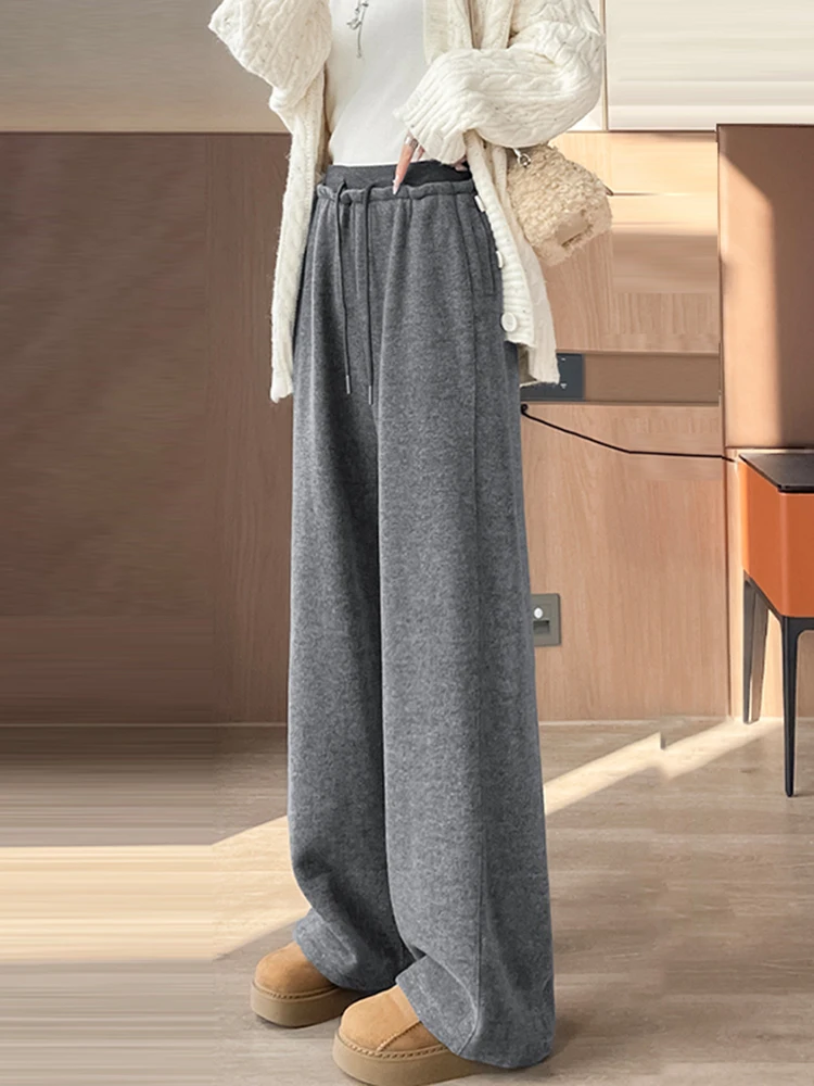 

Женские широкие брюки Thiened Fce на осень-зиму, прямые вельветовые брюки из шерсти с завязками, повседневные брюки