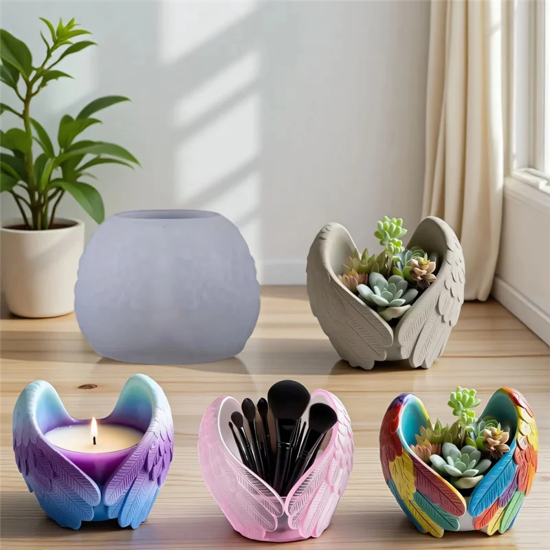 ABUH-DIY الايبوكسي أجنحة الملاك Angelwings الجبس قالب اليدوية المعطرة شمعة كوب زهرية قالب من السيليكون كوب