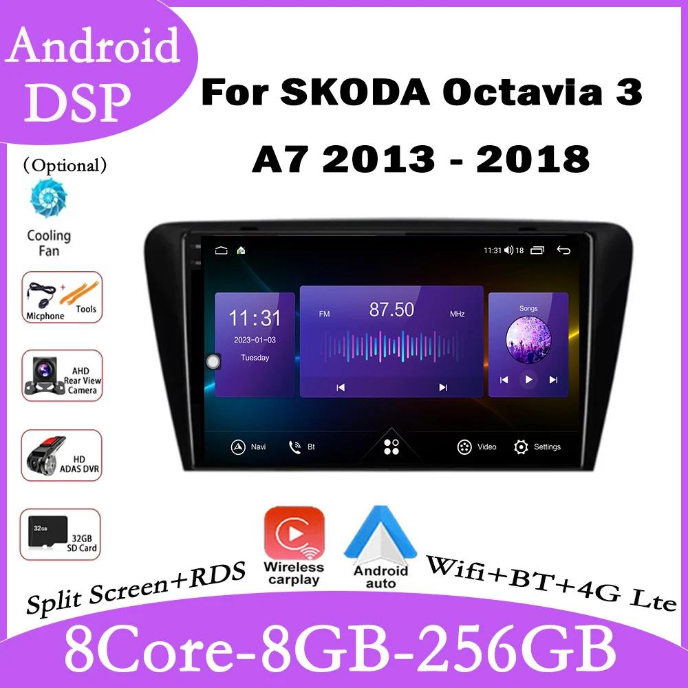 10.1lnch Android 14 For SKODA Octavia 3 A7 2013 - 2018 Car Radio Multimedia Video Stereo Player Navigation GPS CarPlay