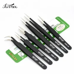 100% VEtus ESD Anti-static Stainless Steel Tweezers Maintenance Tools Industrial Precision Curved Straight Tweezers Repair Tools