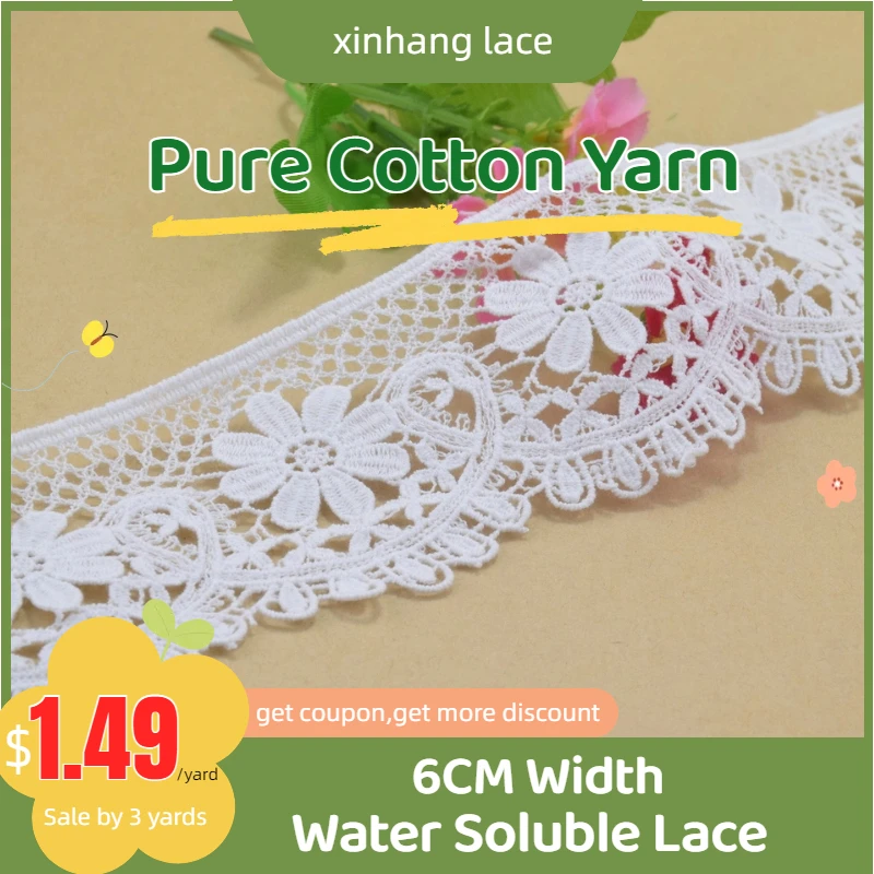 

3yards 6cm white 100% cotton embroidery lace french lace ribbon fabric guipure diy trims wedding lace sewing Accessories#4063
