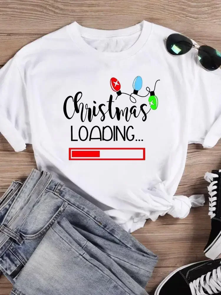 Clothing Fashion Female New Year T-shirts Merry Christmas Festival Light Trend Women Holiday Shirt Print T Top Graphic Tee