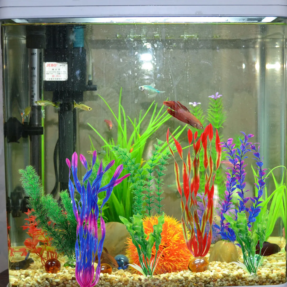 

10Pcs Vivid Simulation Plant Large Aquarium Plants Plastic Fish Tank Decorations Bright Colors Safe for Fish Ceramic Base