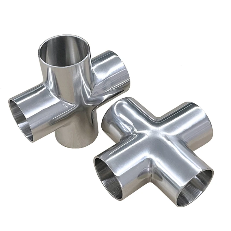 19mm/25mm/38mm/51mm/76mm Pipe OD Butt Welding Cross 4 Ways Splitter Sanitary Stainless Steel Food Grade Pipe Fitting