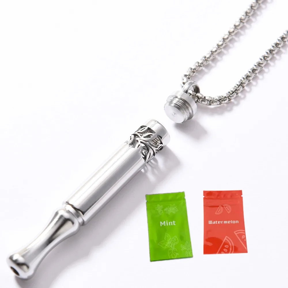 

Patterned Stainless Steel Mindfulness Meditation Pendants with Aromatherapy Decompression Flavor Smoking Cessation Aid Necklace