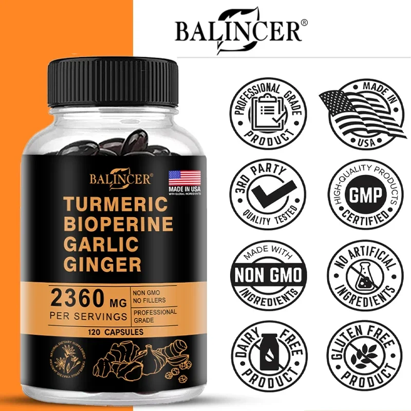 Turmeric and Black Pepper Ginger - Joint Support Supplement Containing Piperin and 95% Curcumin. Digestive and Immune Support