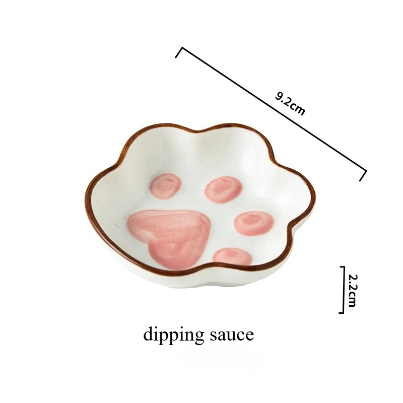 New2025Japanese Cute Cat's Paw Taste Dish Ceramic Cartoon Dessert Plate Soy Fruit Sauce Dish Seasoning Bowl Household Dip Dishes