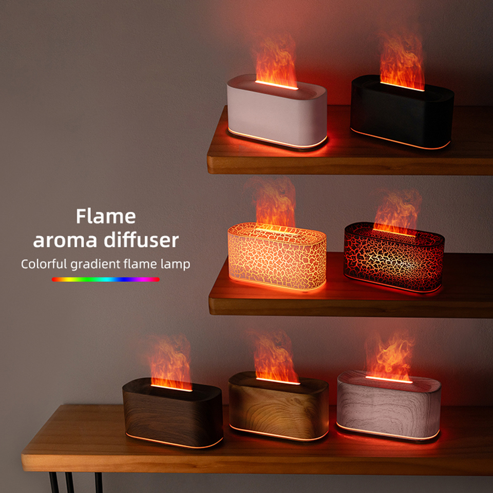 Aromatherapy Diffuser with Flame Effect, Essential Oil Diffuser and Cool Mist Humidifier, Silent Humidifier for Home and Bedroom 