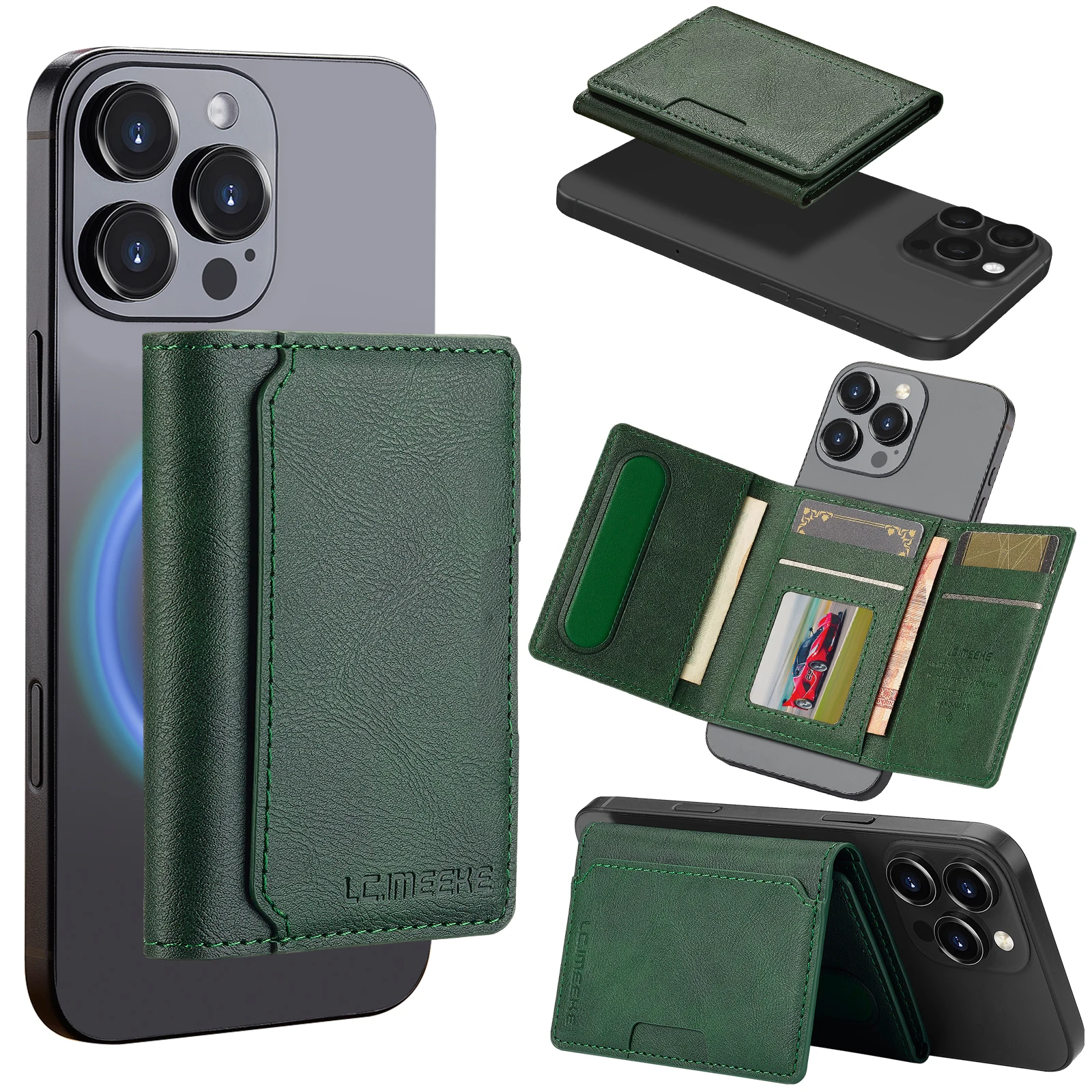 Business Magnetic Card Solt Case for Magsafe Functions Phone Case Card Holder Wallet Luxury PU Leather Men Slim Purses Pocket