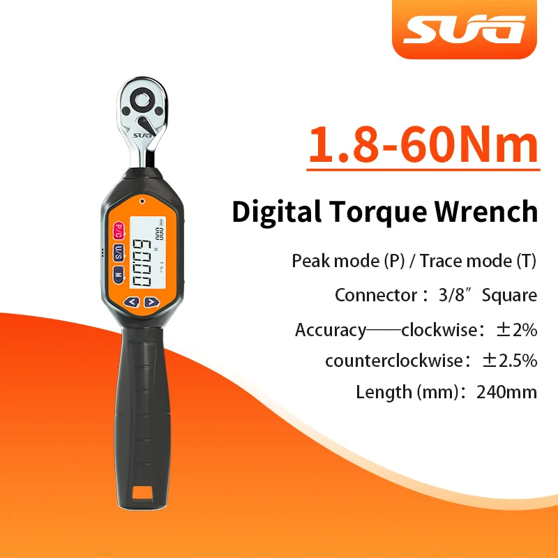 

Мини-цифровой динамометрический ключ SUG 3/8 дюйма 1,8–60 Н. M Профессиональные аксессуары для ремонта велосипедов и автомобилей, регулируемый динамометрический ключ, инструмент