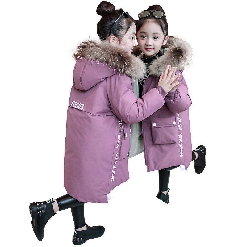 4 6 8 12 Years Fashion Children Jackets For Teenage Girls Winter Warm Parkas Coats For Girl Fur Hooded Thick Outerwear Clothing