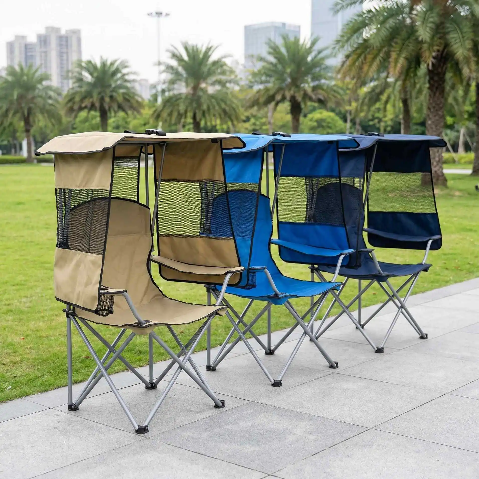 Outdoor folding chair, fishing folding chair, moon chair, canopy armchair, sunshade camping chair, folding with backrest view 4