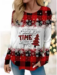 Christmas Women Sweatshirt Designer Round Neck Long Sleeve Loose Casual Christmas Tree White Snowflake Fun Pattern Print Top