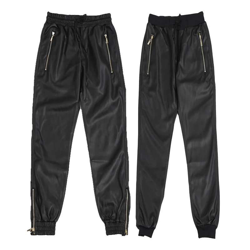 Black Harlan Leather Pants for Men, Korean Version of The Casual Fashion Slim Pilot Motorcycle Biker Tide Riding Leather Pants