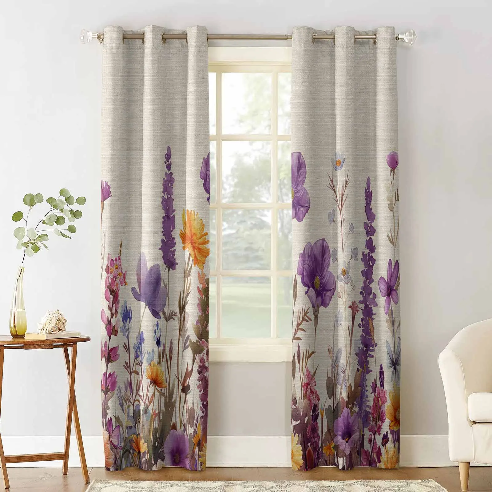 Watercolor Daisy Lavender Curtains For Windows Drapes Modern Printing Curtain For Living Room Bedroom