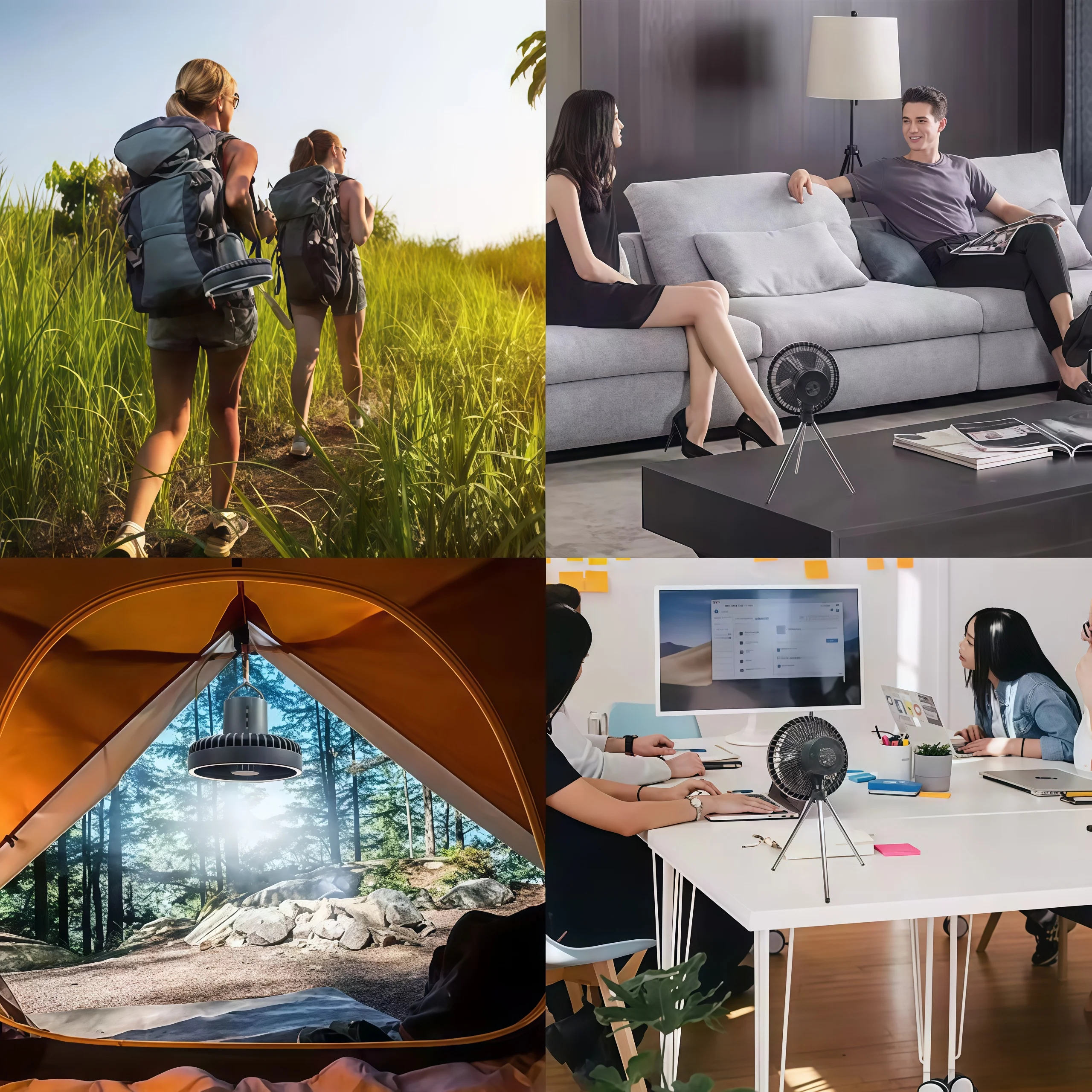 2025 رائجة البيع المحمولة اللاسلكية مروحة قابلة للشحن 10000mAh خيمة التخييم في الهواء الطلق استخدام مكتب ودية مع الإضاءة LED الخارجية