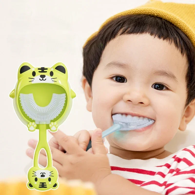 Baby Toothbrush 2-12Year Children 360 Degree U-shaped Children's Teeth Oral Care Cleaning Brush Soft Silicone Baby Toothbrush