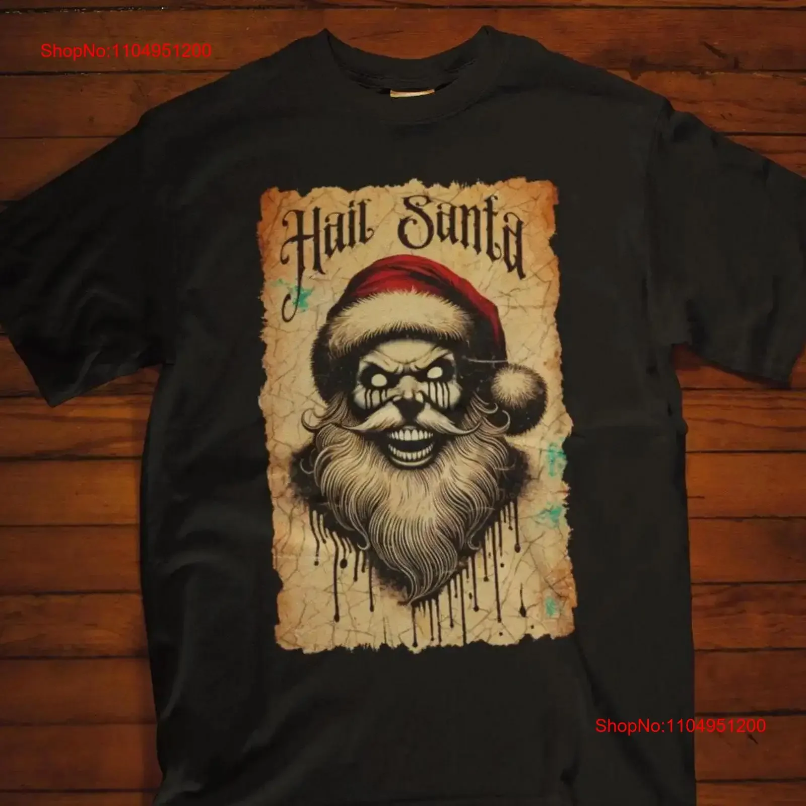 

Vintage Hail Santa T Shirt Sinister Claus Design Merry Creepmas Heavy Cotton Gothic Christmas Idea vintage Washed fashion