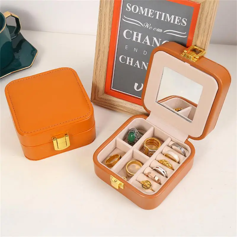 Jewelry Box Ring Pillow Leather Portable Travel Display Case Earring Necklace Ring Storage Holder Large Capacity Jewellery Box